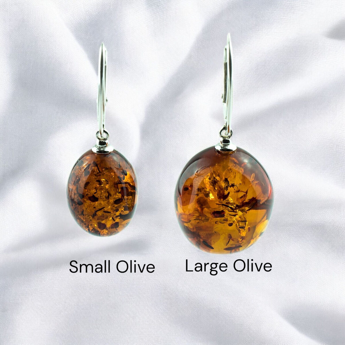 Natural-Baltic-Amber-Honey-Teardrop-Bright-Earrings-Drop-Small-Large-Olive-Dangle-Lever-Back-Sterling-Silver Natural Baltic Amber Olive Drop Earrings, Large Small Sterling Silver Lever Back or Earwire, Genuine Honey Amber November Birthstone Gift