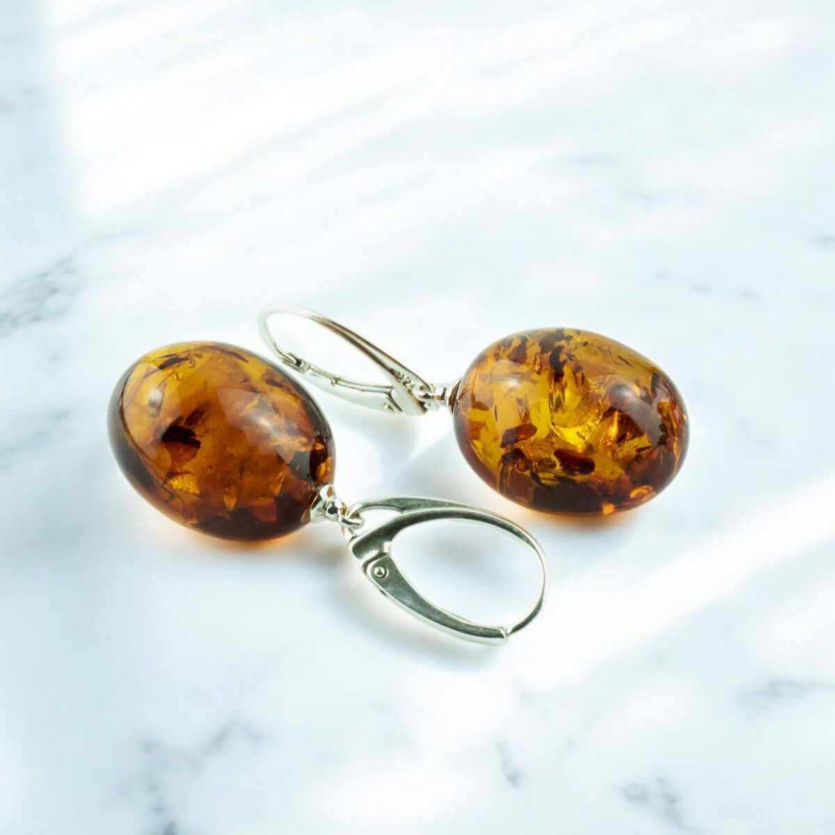 Natural-Genuine-Baltic-Amber-Honey-Teardrop-Earrings-Drop-Small-Large-Dangle-Lever-Back-Jewelry-Sterling-Silver Amber Olive Earrings Silver - Image 6