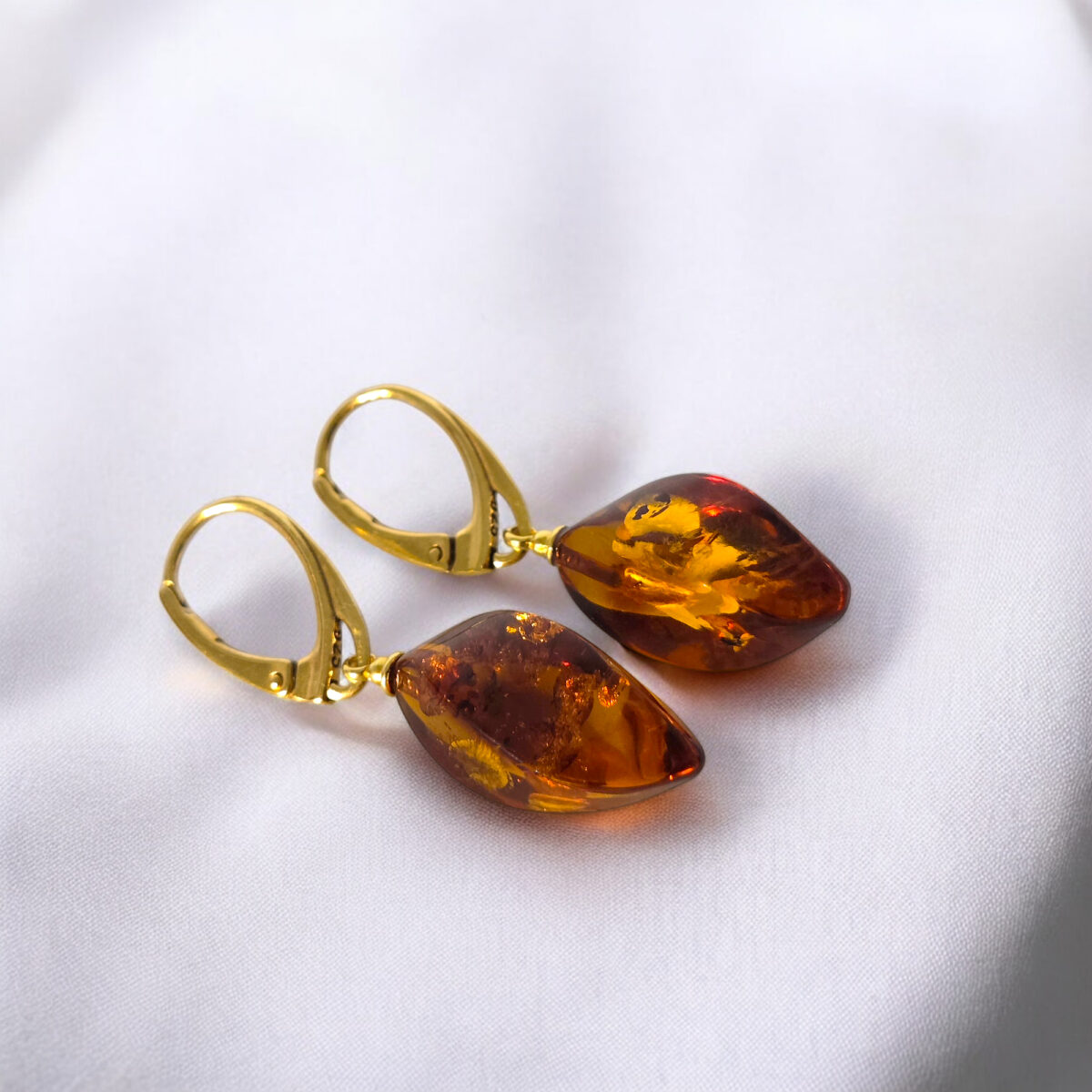 Natural Honey Baltic Amber Gold Earrings Gift for Women, Classic Large Teardrop Long Drop Dangle Gemstone Classic Jewellery