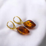 Natural Honey Baltic Amber Gold Earrings Gift for Women, Classic Large Teardrop Long Drop Dangle Gemstone Classic Jewellery