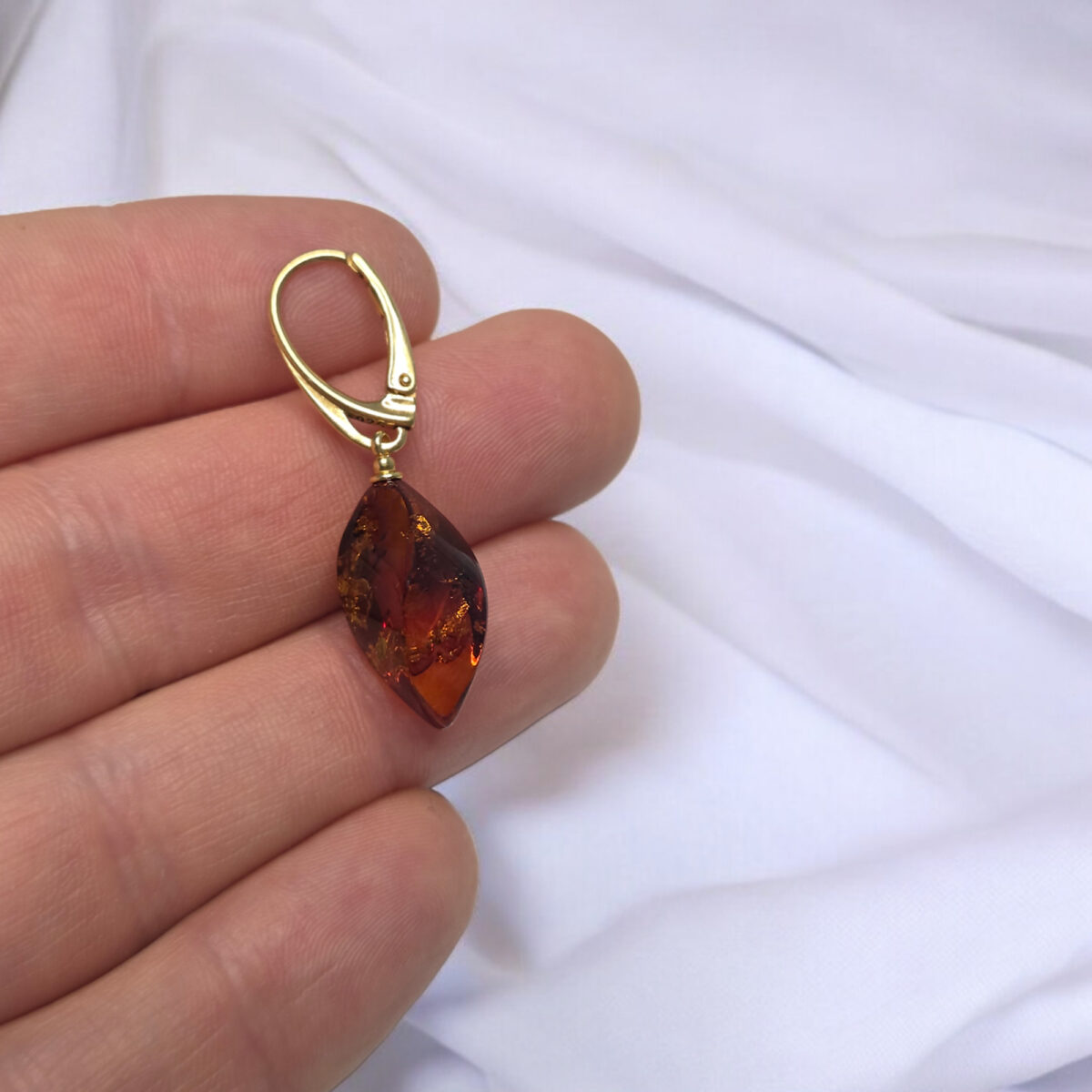 Amber Gold Teardrop Earrings "Wave" - Image 4