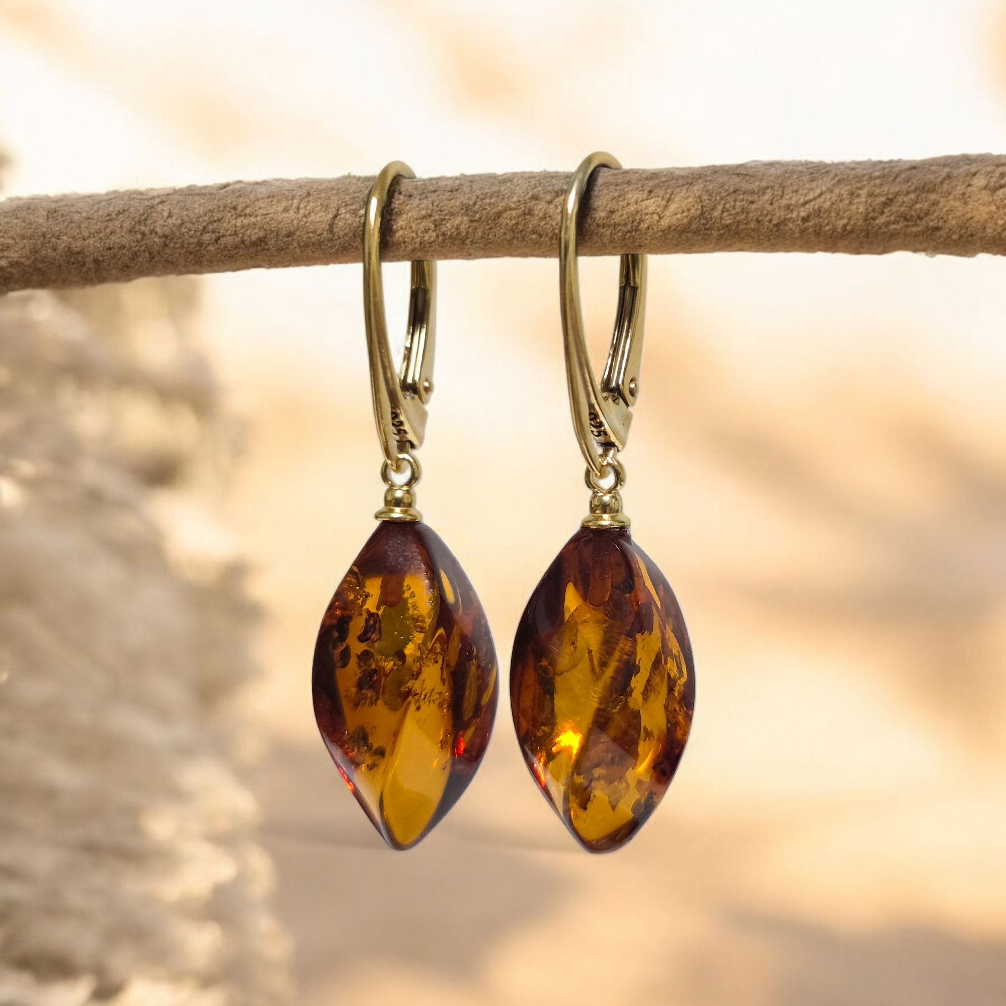 Natural-Honey-Baltic-Amber-Gold-Earrings-Silver-Drop-Short-Dangle-Jewelry--Women- Natural Honey Baltic Amber Gold Earrings Gift for Women, Classic Large Teardrop Long Drop Dangle Gemstone Classic Jewellery