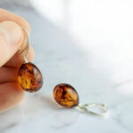 Natural Baltic Amber Olive Drop Earrings, Large Small Sterling Silver Lever Back or Earwire, Genuine Honey Amber November Birthstone Gift