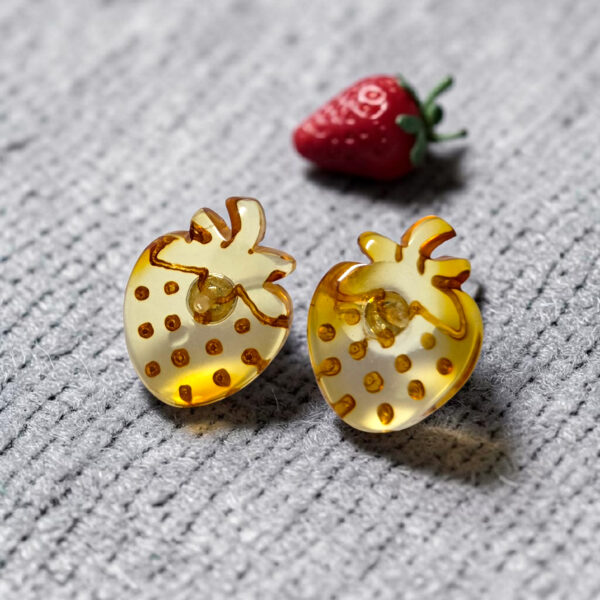 Strawberry Baltic Amber Silver Stud Summer Earrings Fruit Jewellery Women Girls, Dainty Berry Small Studs