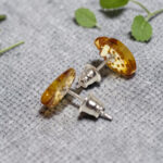 Carved Amber Strawberry Silver Stud Earrings - Image 5