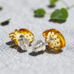 Carved Amber Strawberry Silver Stud Earrings - Image 6
