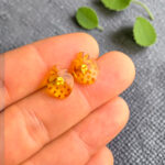 Carved Amber Strawberry Silver Stud Earrings - Image 8