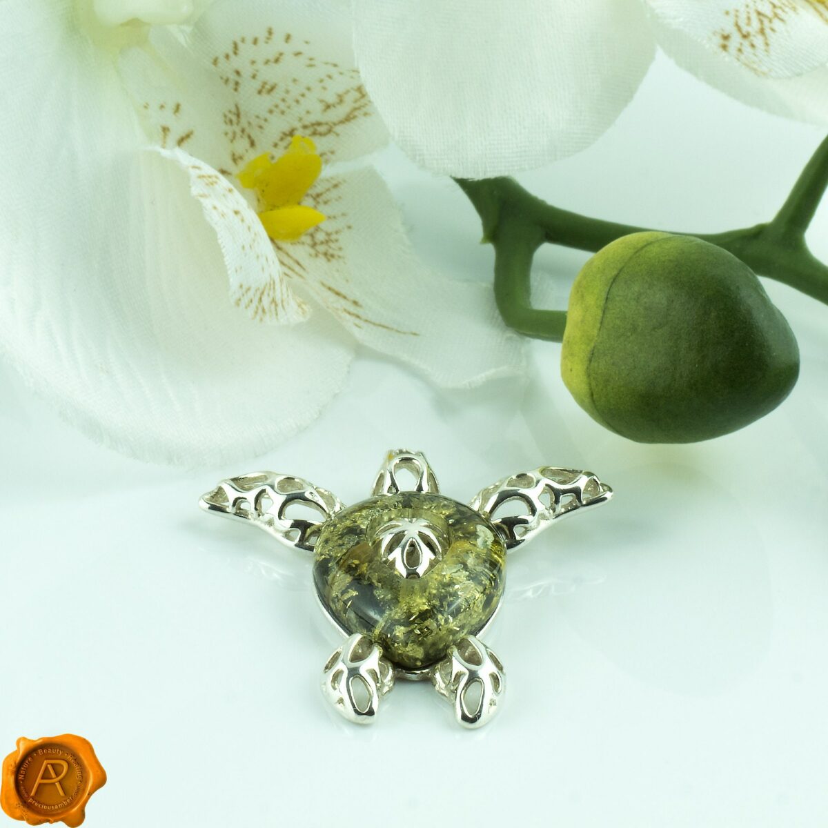 Green Amber Turtle Pendant - Image 5