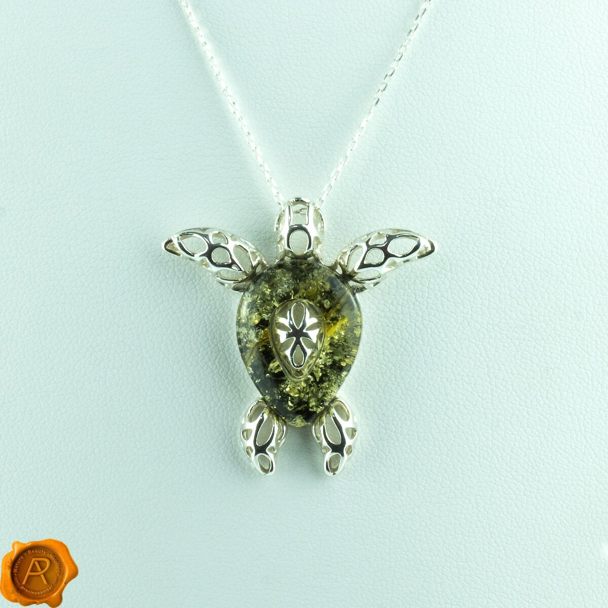Green Amber Turtle Pendant - Image 3