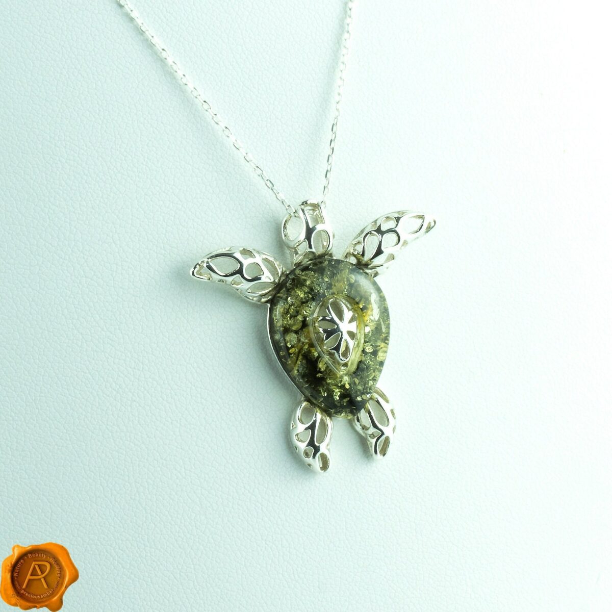 Green Amber Turtle Pendant - Image 1