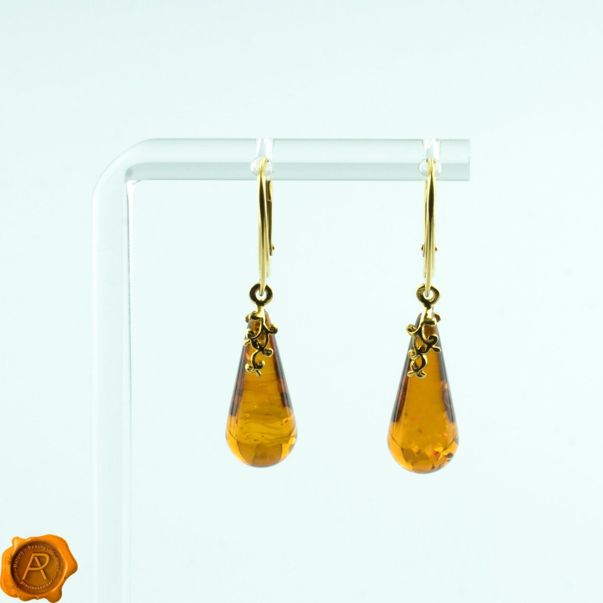 Amber Gold Teardrop Earrings - Image 4