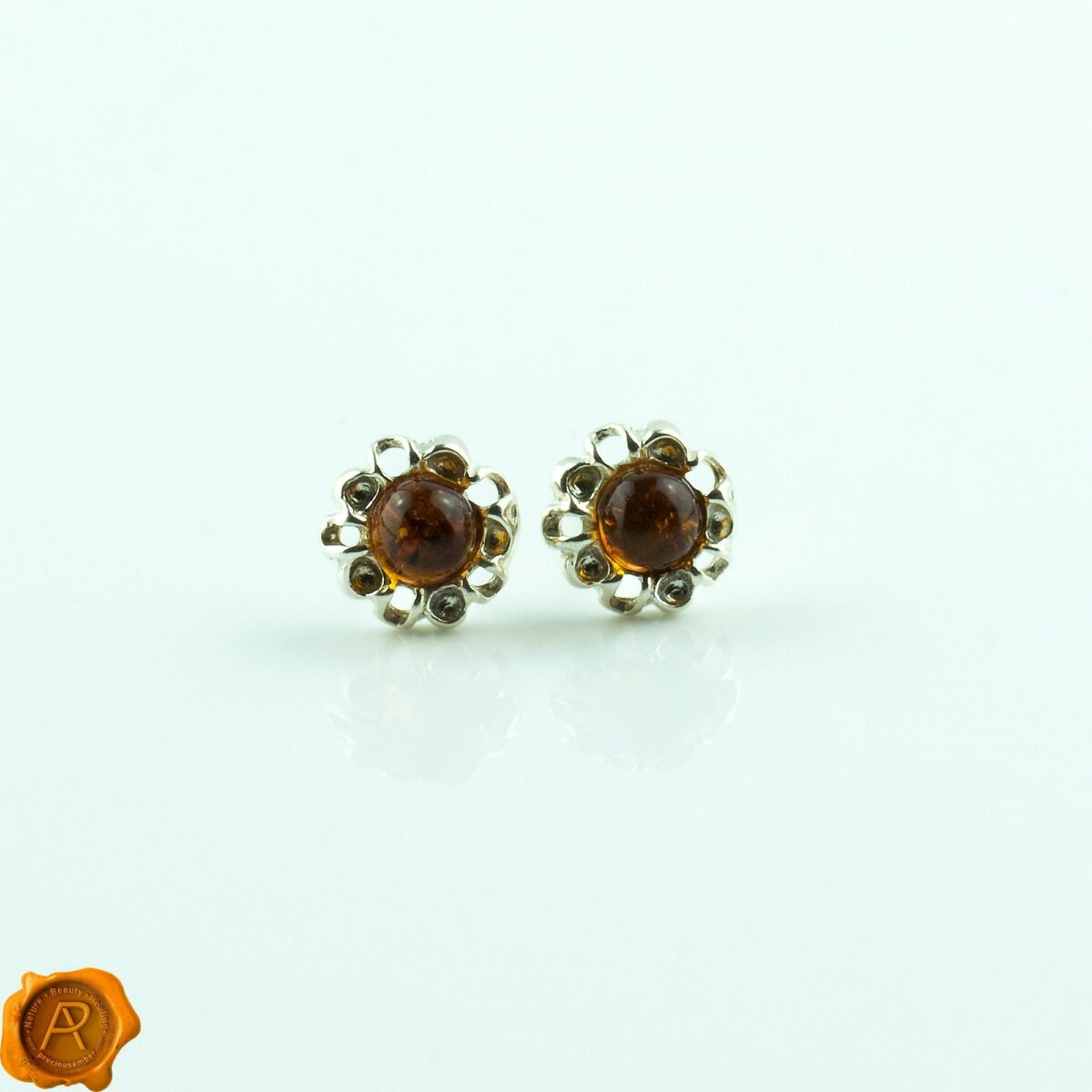 Adorable Studs Small Gemstone Honey Flower Sterling Silver Baltic Amber Stud Earrings Dainty Studs for Women Girls Daughter Niece Baby Girl Dainty Honey Flower Studs - Image 1