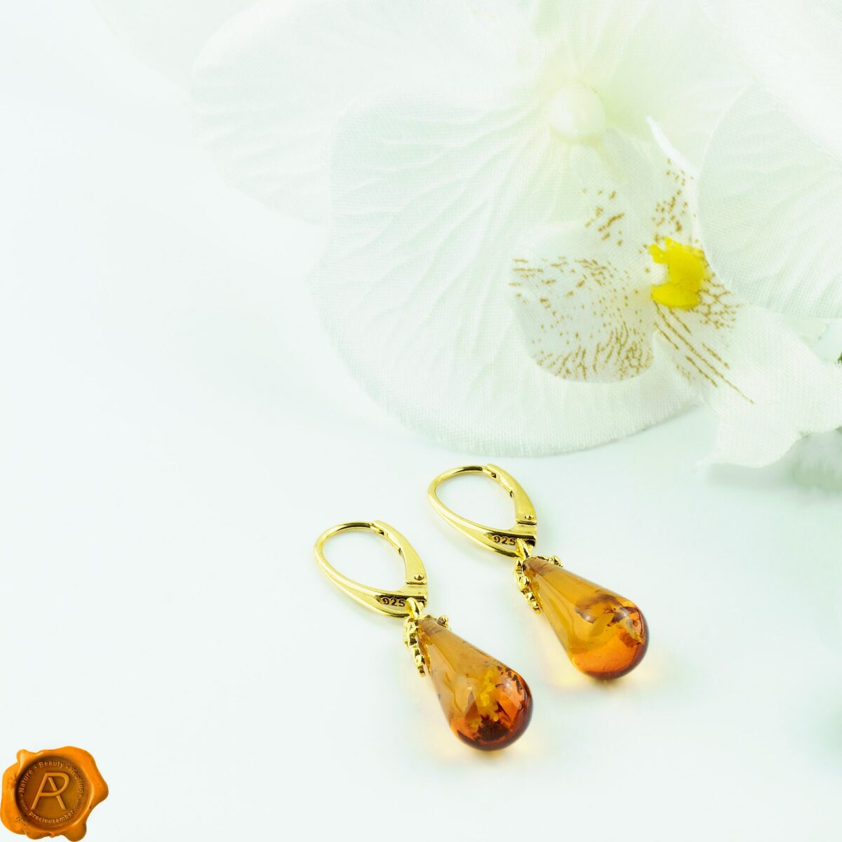 Amber Gold Teardrop Earrings - Image 5