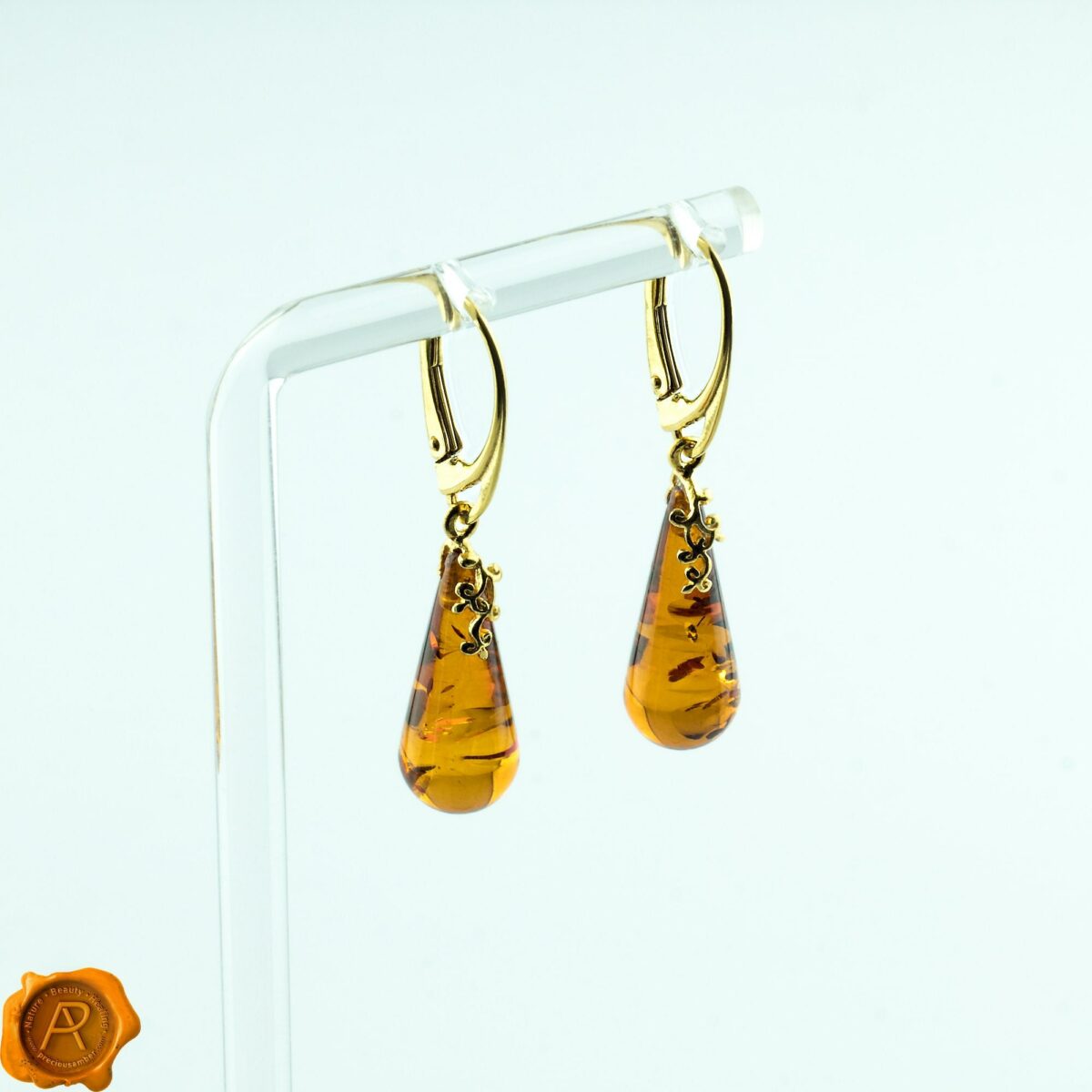Amber Gold Teardrop Earrings - Image 3