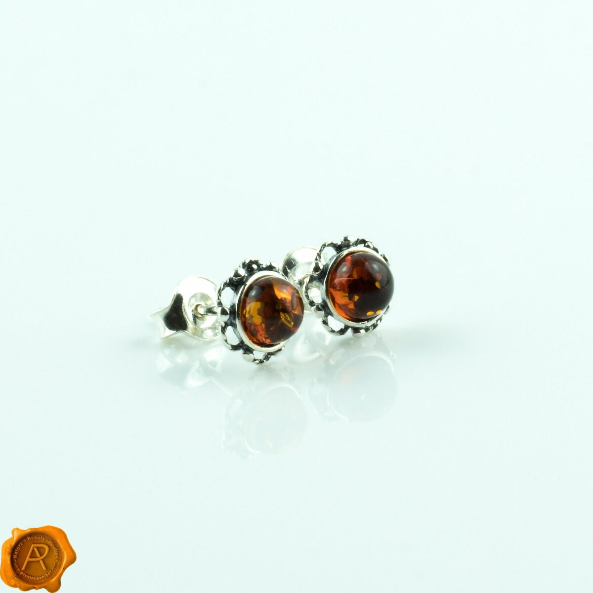 Honey Amber Stud Earrings - Image 2
