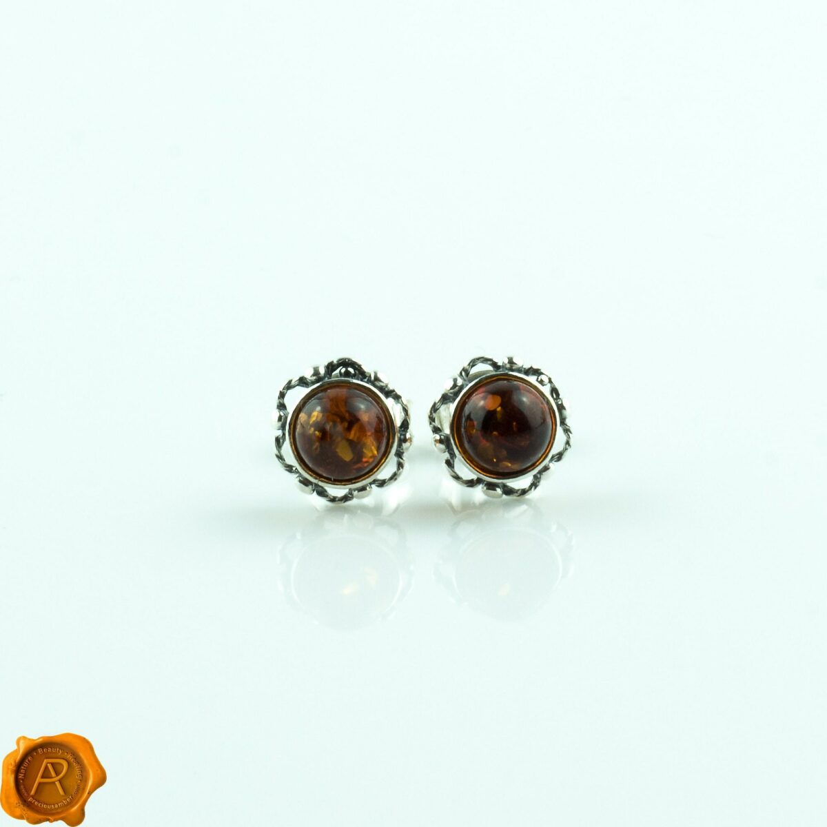 Honey Amber Stud Earrings - Image 1