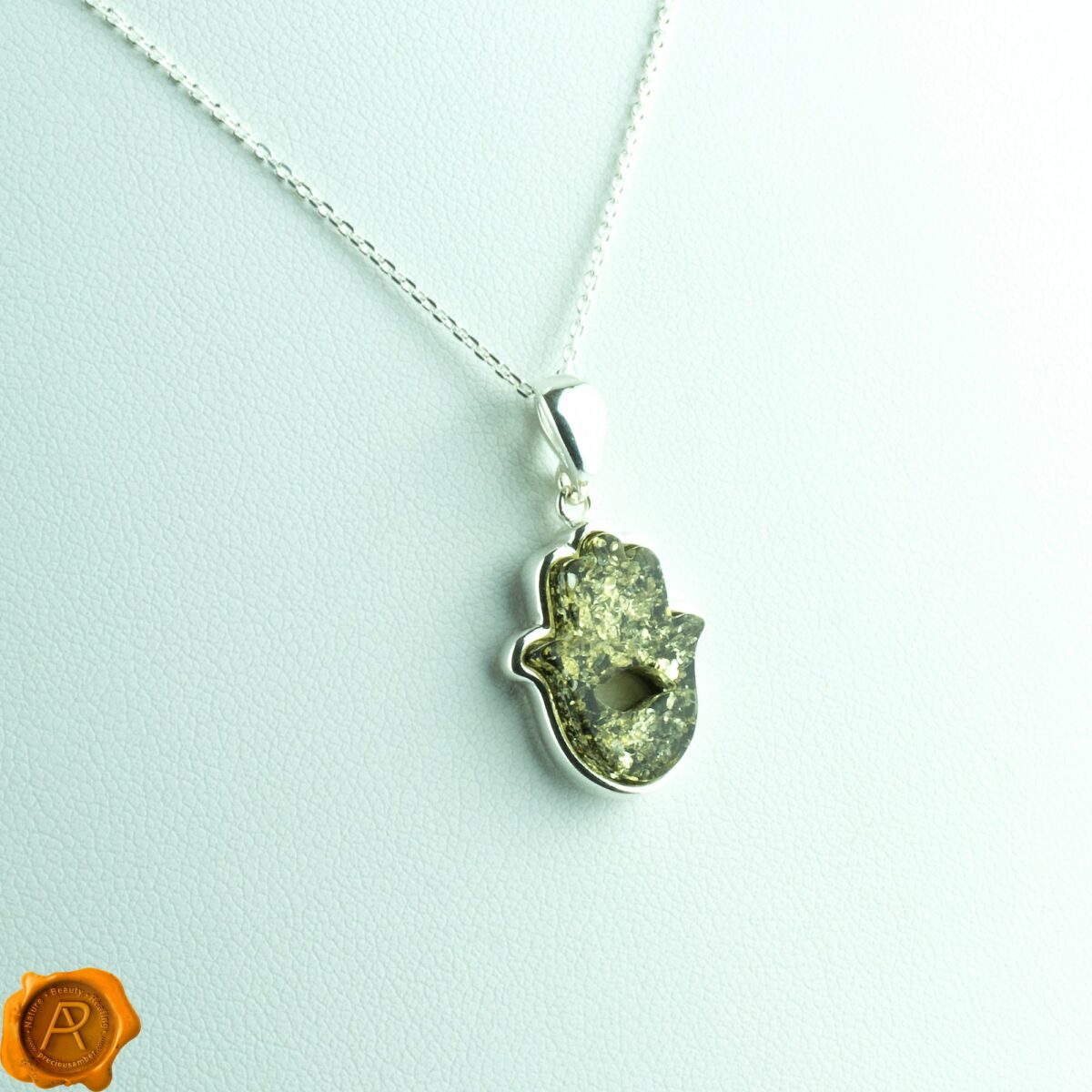 Hamsa Hand Green Amber Pendant - Image 3