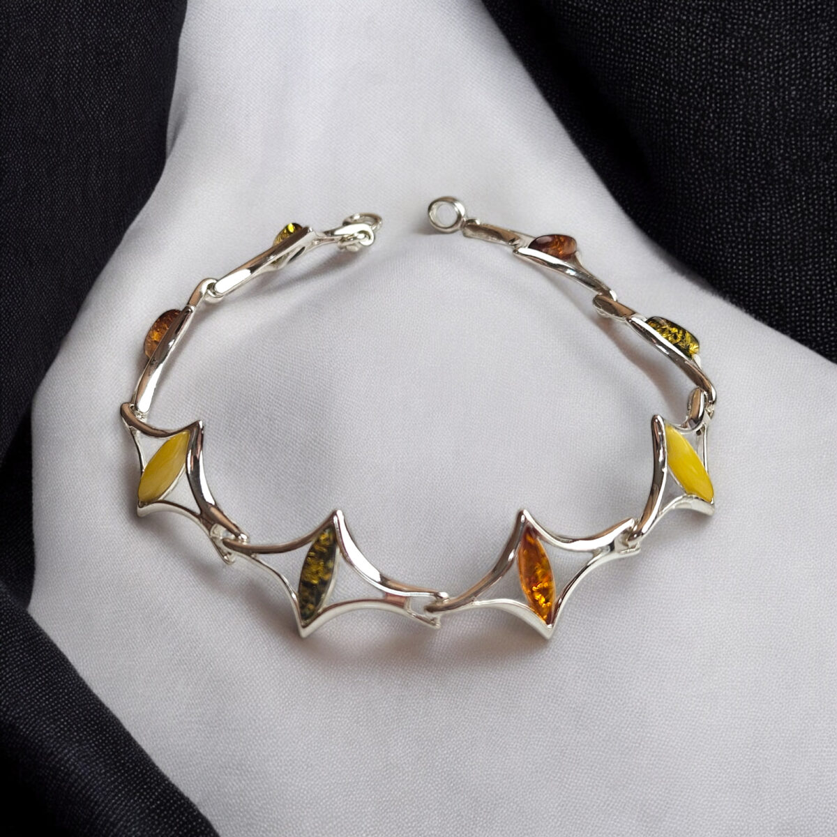 ADJUSTABLE Natural Baltic Amber Sterling Silver Link Bracelet Women, Small Multicolor Gemstone Crystal Dainty Bracelets Gift Girlfriend Wife