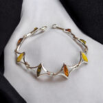 ADJUSTABLE Natural Baltic Amber Sterling Silver Link Bracelet Women, Small Multicolor Gemstone Crystal Dainty Bracelets Gift Girlfriend Wife