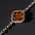 Dainty Four Leaf Clover Bracelet | Honey Baltic Amber Silver Link Bracelet | Lucky Charm Adjustable Gift for Her | Nature Inspired Jewellery