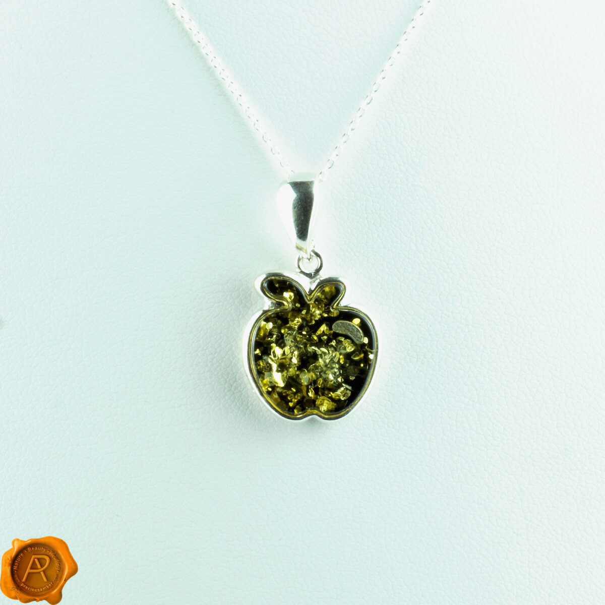 Green-Apple-Fruit-Charms-Jewellery-Sterling-Silver-Baltic-Amber-Gemstone-Crystal-Pendant-Necklace-Teething-Anklet-Baby-Ireland-Uk-Dublin Amber Apple Pendant - Image 1