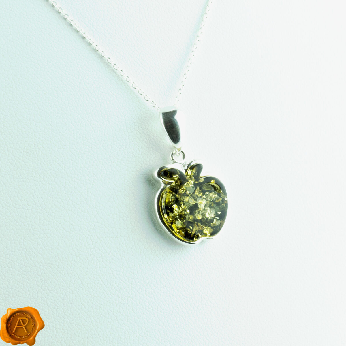Green-Apple-Fruit-Charms-Jewellery-Sterling-Silver-Baltic-Amber-Gemstone-Stone-Teething-Bracelet-Anklet-Crystal-Pendant-Necklace-Ireland-Uk-Dublin Amber Apple Pendant - Image 3
