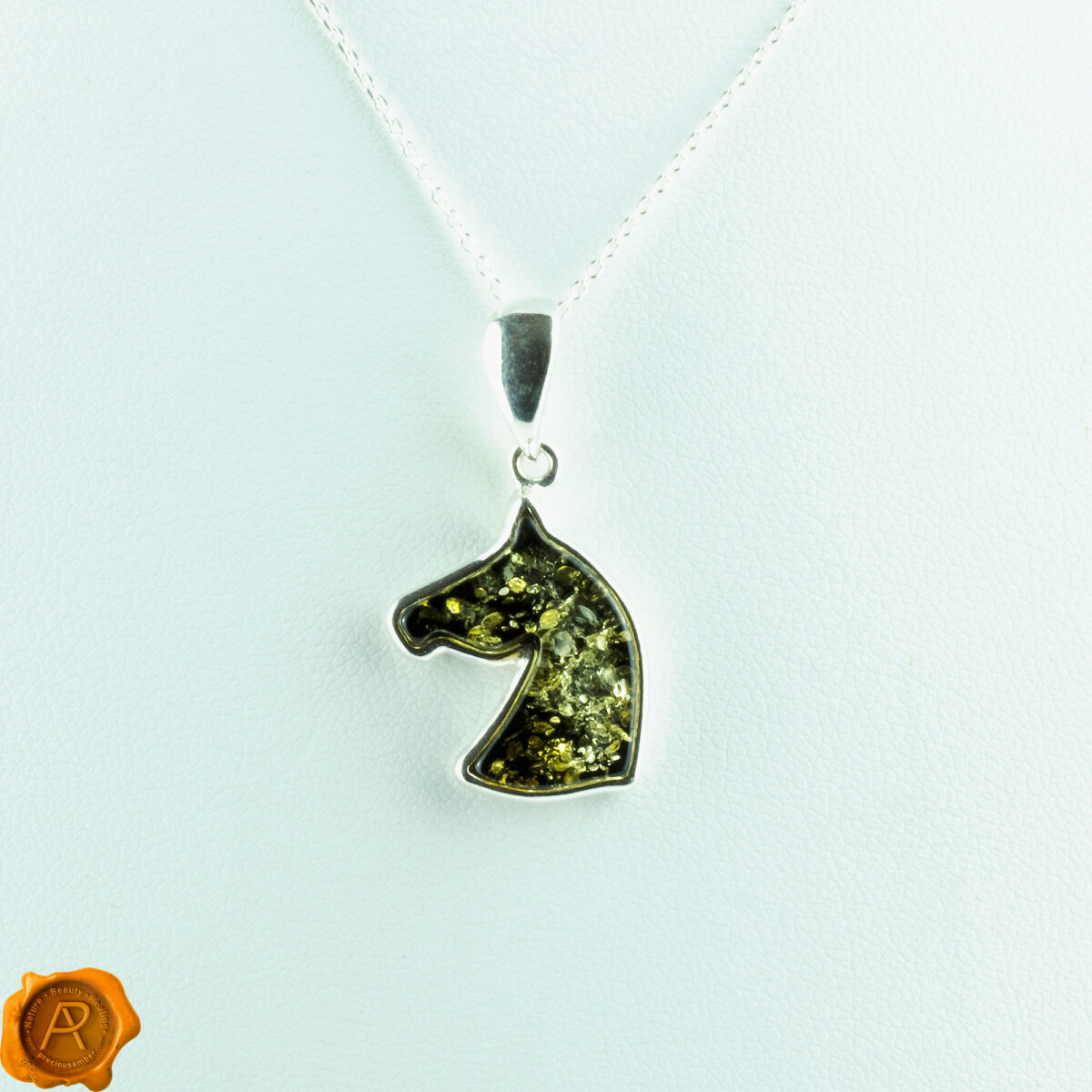 Green Amber Horse Pendant - Image 1