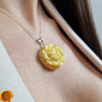 Handcarved Amber Rose Pendant - Image 2