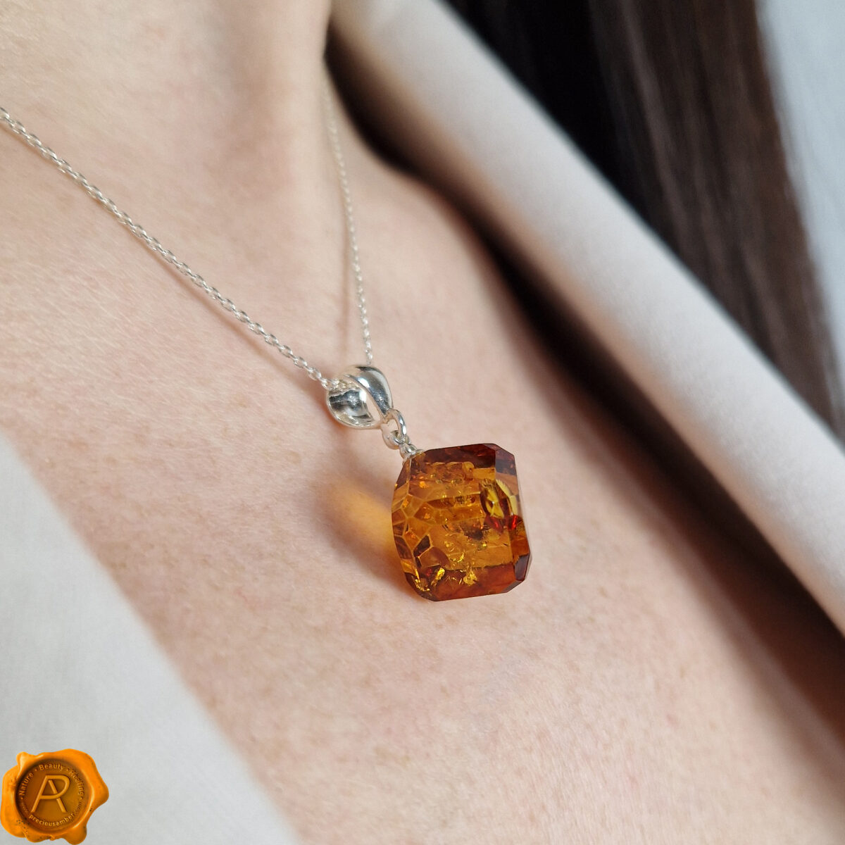 Geometric Amber Cube Pendant - Image 2