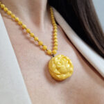 Carved Amber Rose Pendant Necklace - Image 2