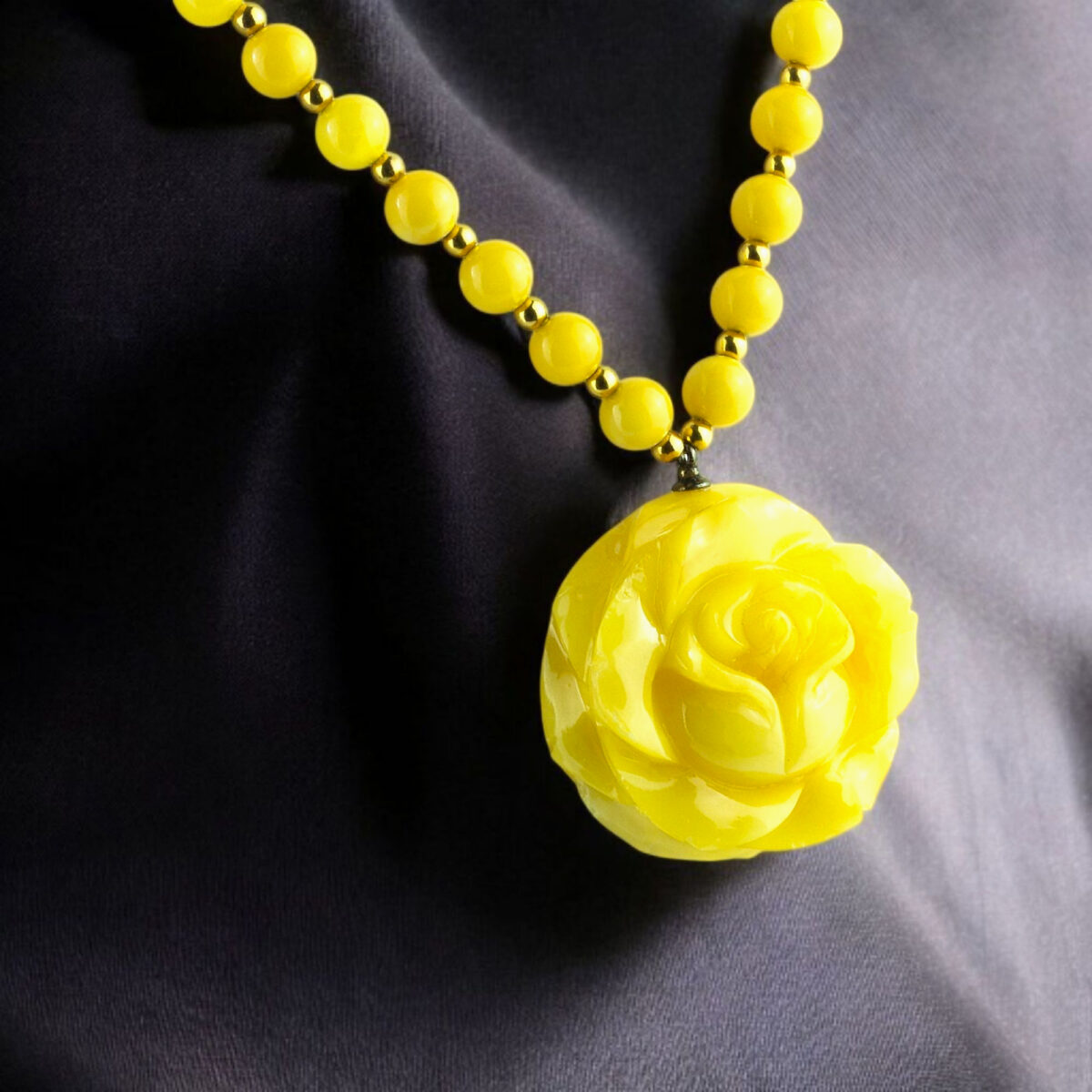 Carved Amber Rose Pendant Necklace - Image 3