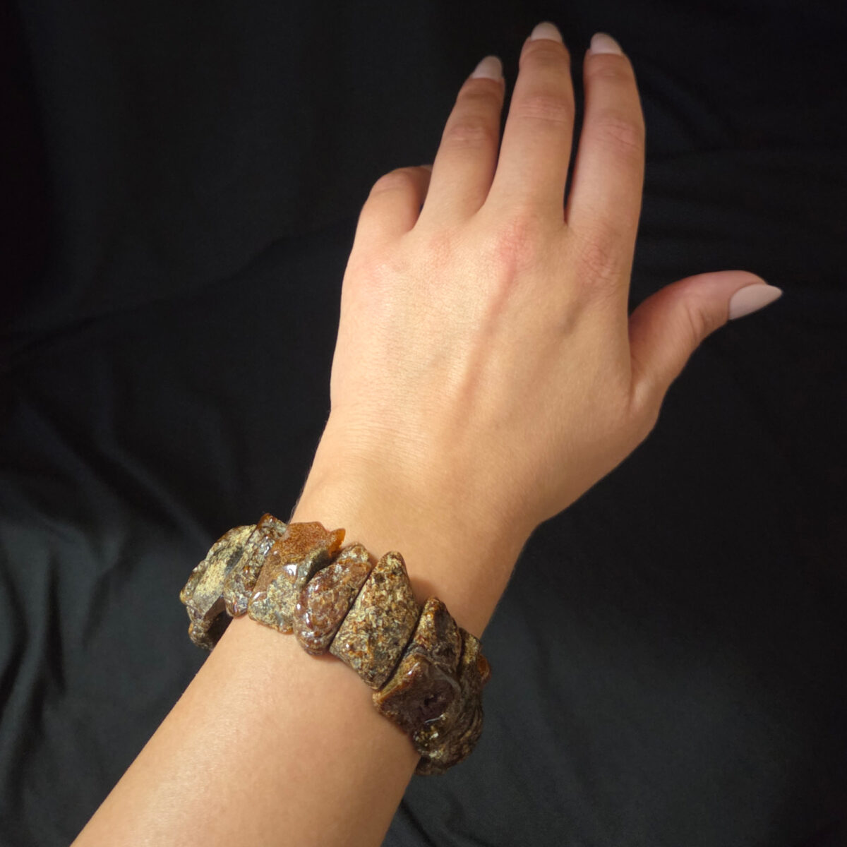 Large Chunky Natural Baltic Amber Elastic Bangle Bracelet Cuff Gemstone Crystal Rough Stretch Bracelets for Women, Eco Raw Amber Jewelry