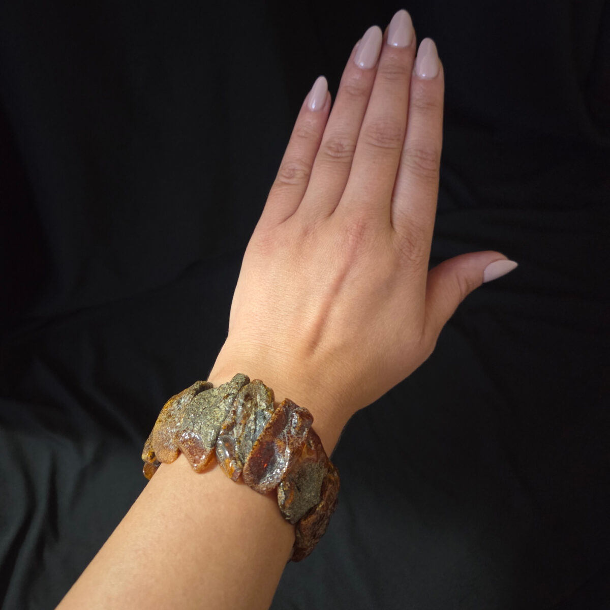 Earthy Amber Elastic Bangle Bracelet - Image 6