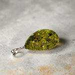 Natural LARGE Green Baltic Amber Teardrop Silver Gemstone Pendant Necklace Jewellery Gift Women, Real Chunky Earthy Amber Stone