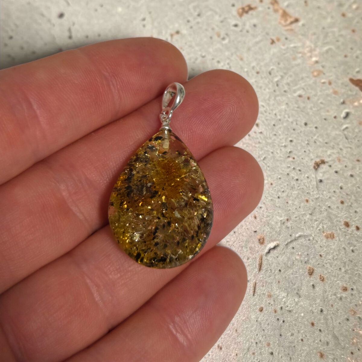Large Green Amber Teardrop Pendant - Image 3