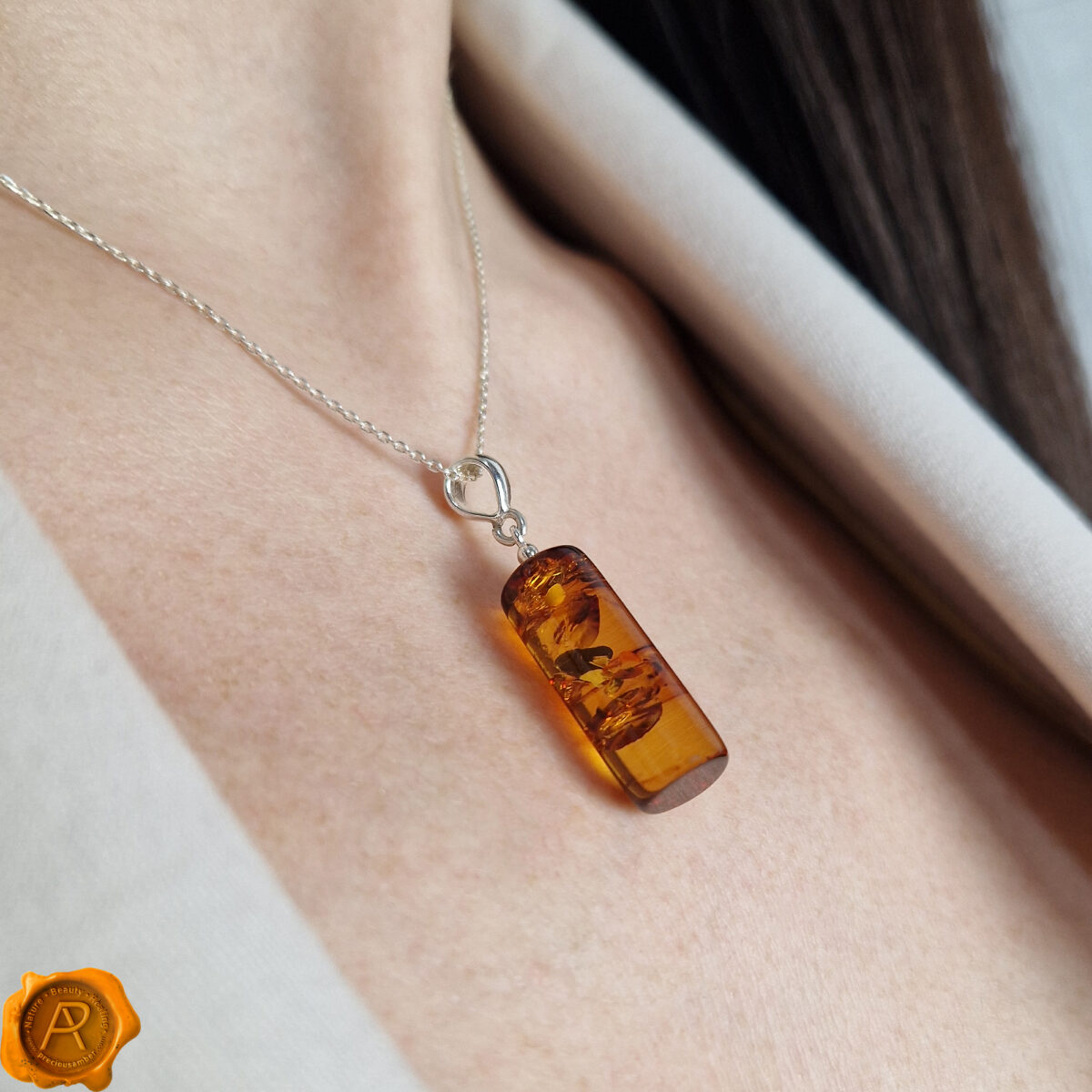 Geometric Amber Barrel Pendant - Image 2