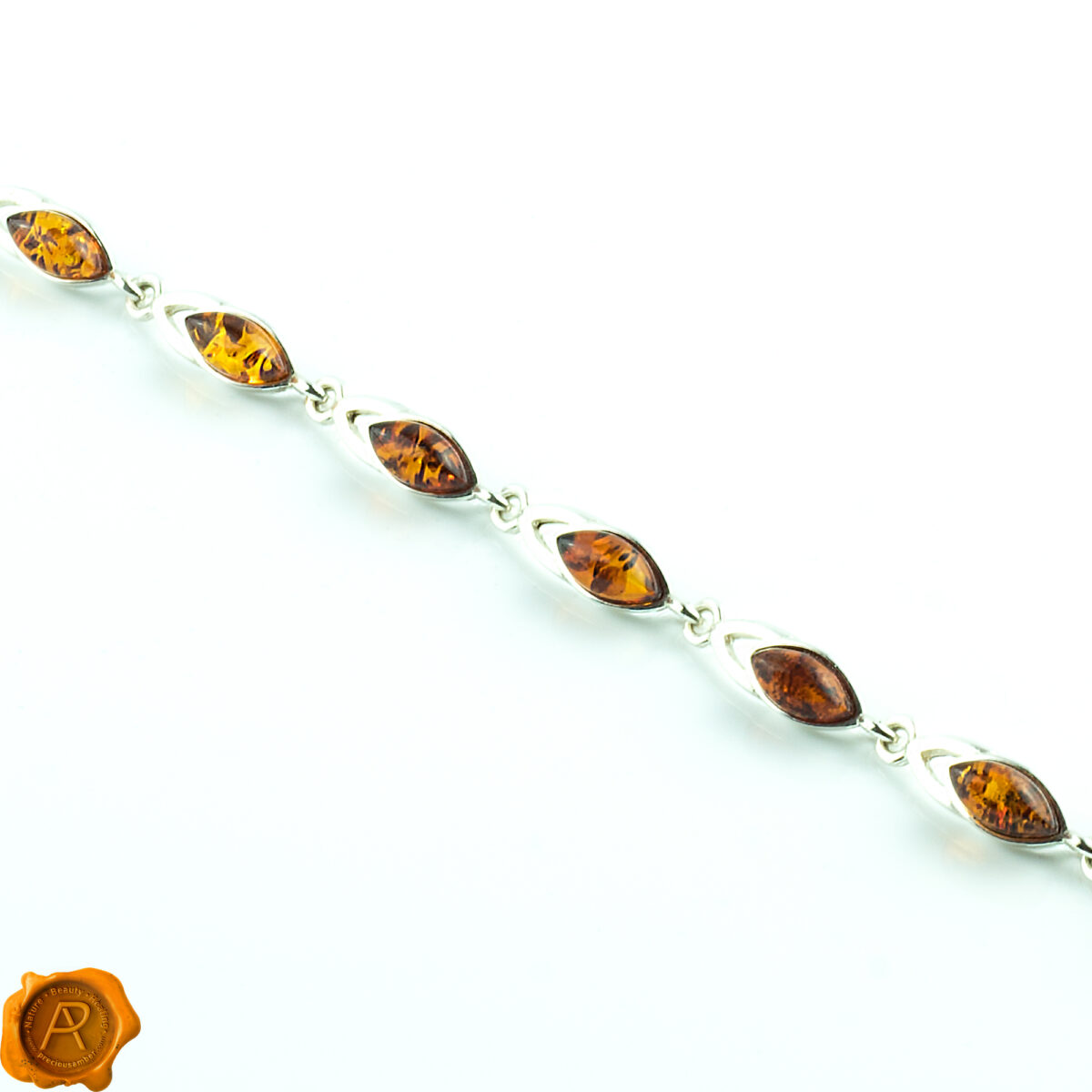 Honey Amber Silver Link Bracelet - Image 1