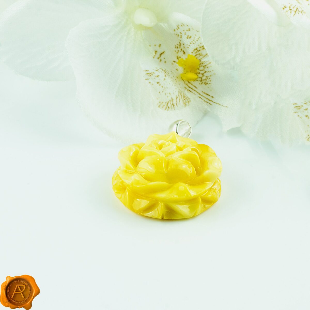 Handcarved Amber Rose Pendant - Image 4