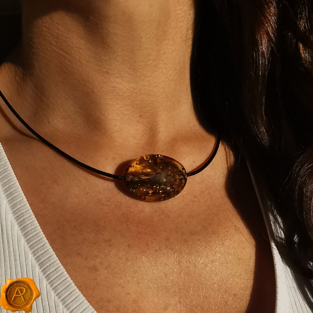 Earthy Amber Amulet Leather Necklace - Image 2