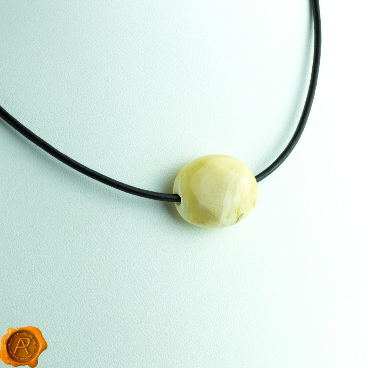 White Amber Leather Necklace - Image 3