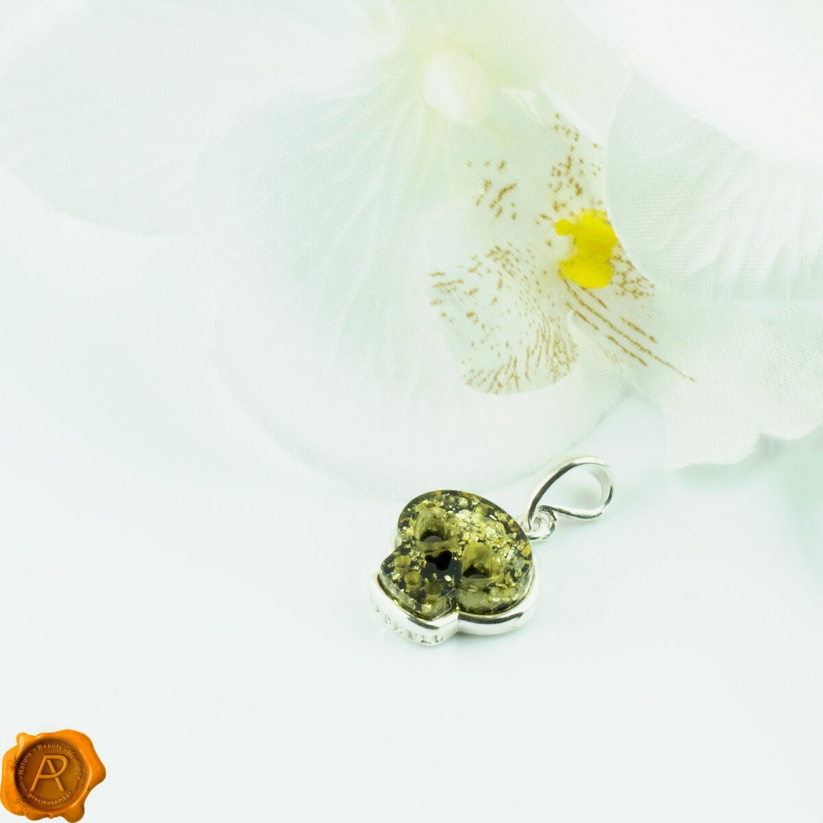 Amber Silver Skull Pendant Charm Necklace Love Skull Amber Pendant - Image 3