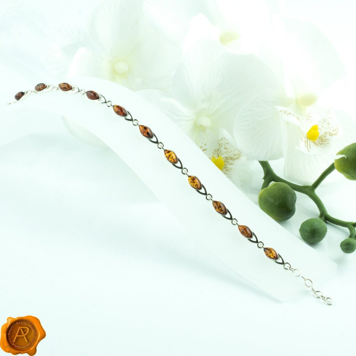 Honey Amber Silver Link Bracelet - Image 2
