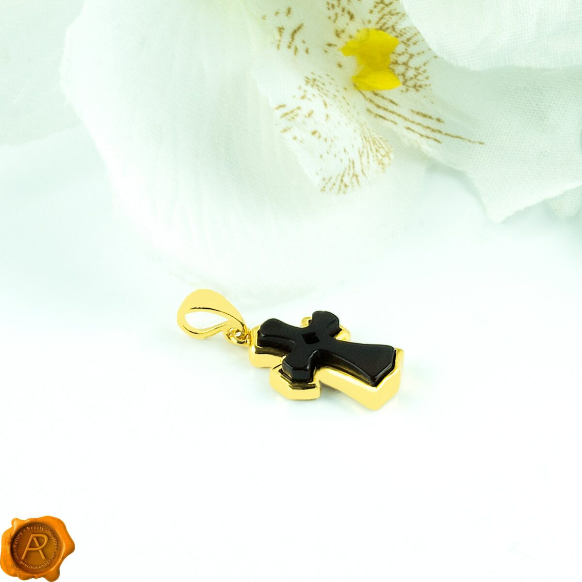 Amber Gold Cross Pendant - Image 2