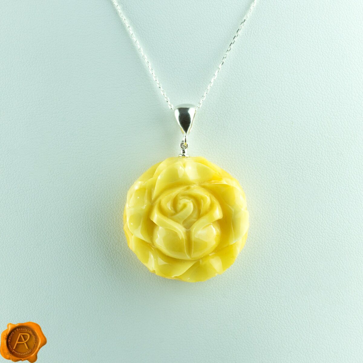 Handcarved Amber Rose Pendant - Image 5