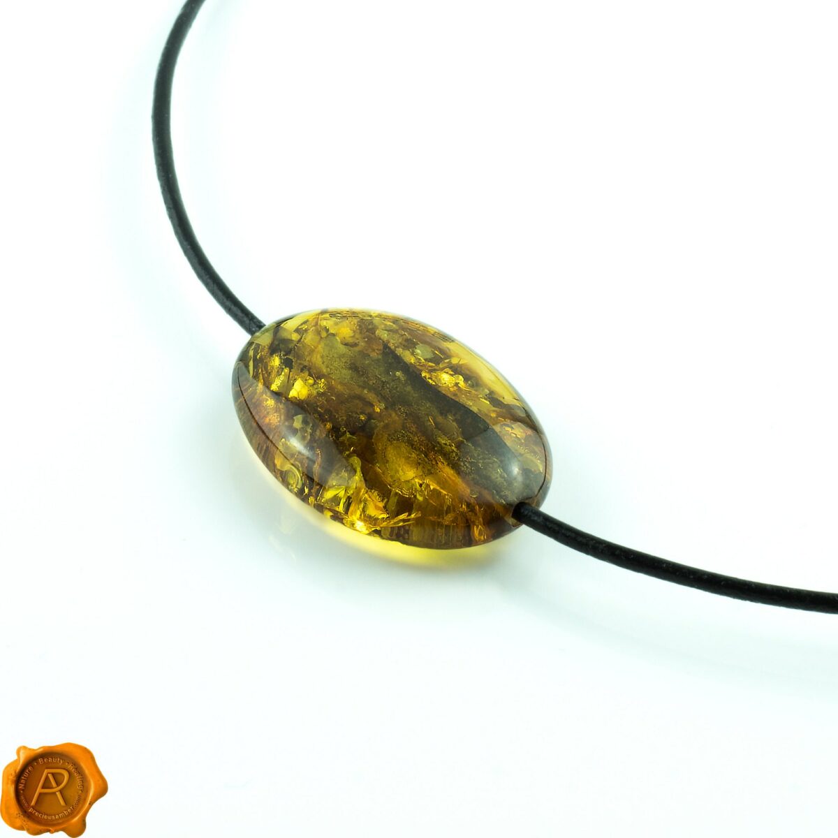 Earthy Amber Amulet Leather Necklace - Image 3