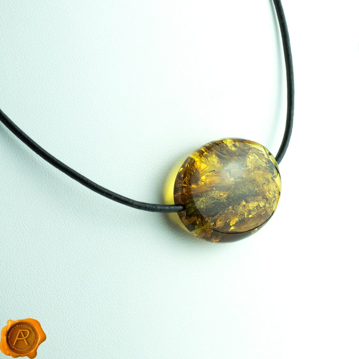 Earthy Amber Amulet Leather Necklace - Image 1