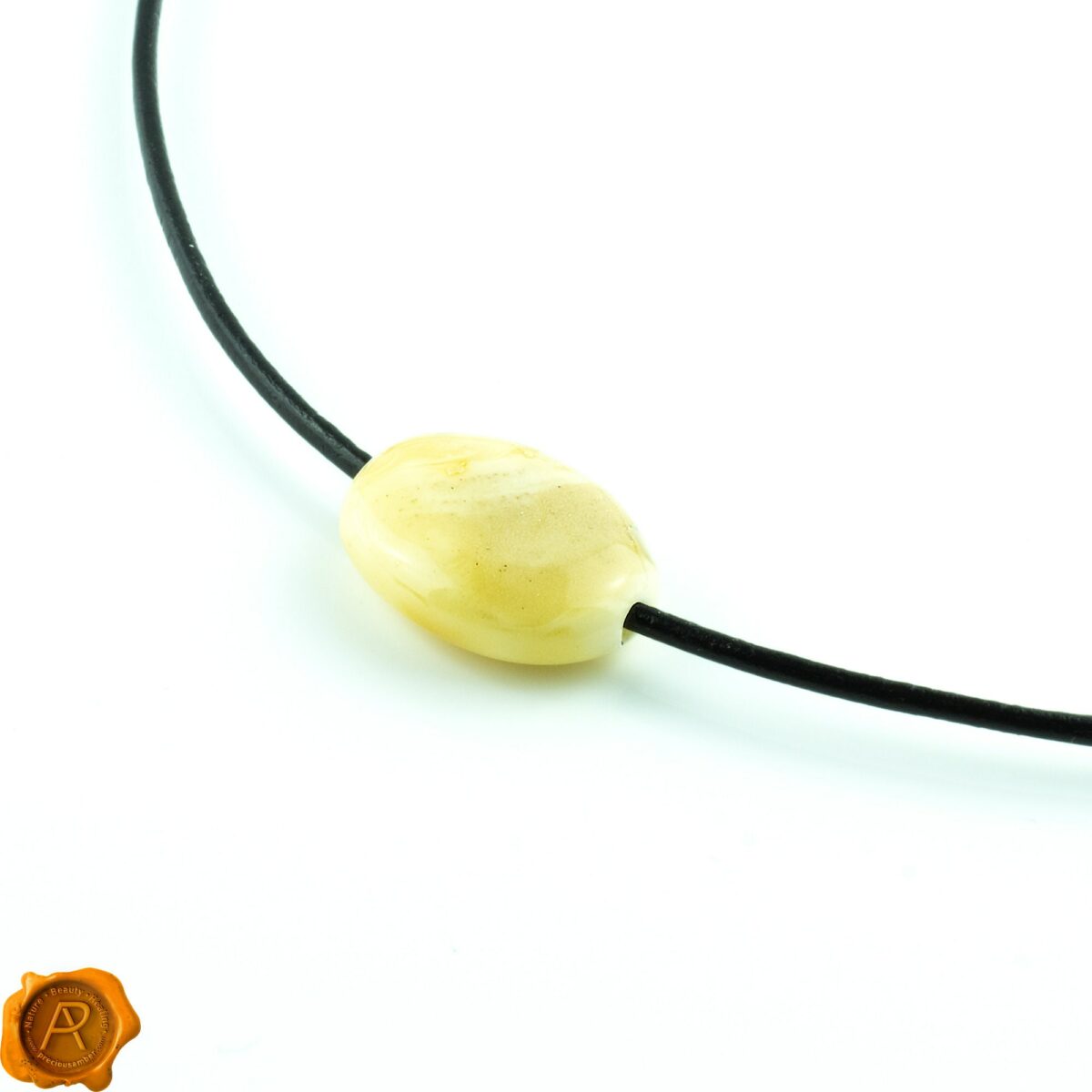 White Amber Leather Necklace - Image 1
