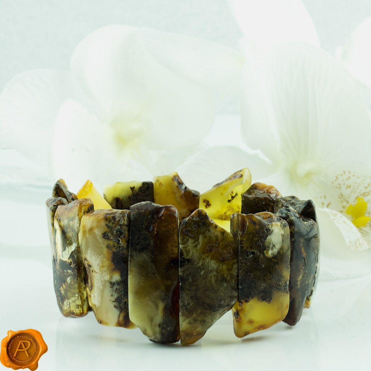 Earthy Amber Elastic Bangle Bracelet - Image 2