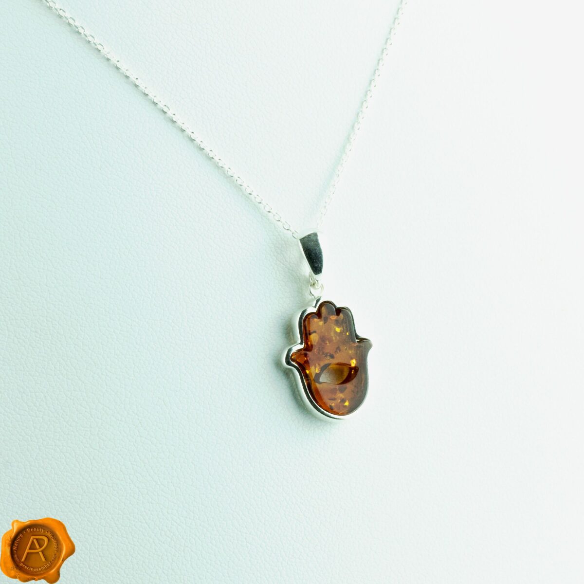 Hamsa Hand Honey Amber Pendant - Image 2