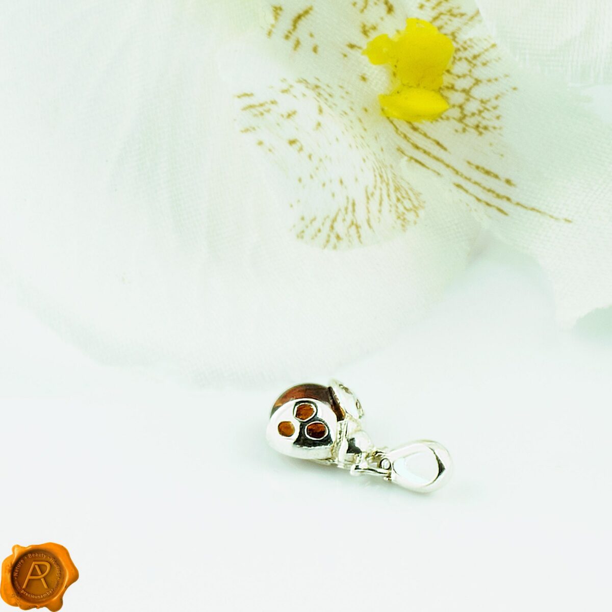 Dainty Ladybird Amber Pendant - Image 2